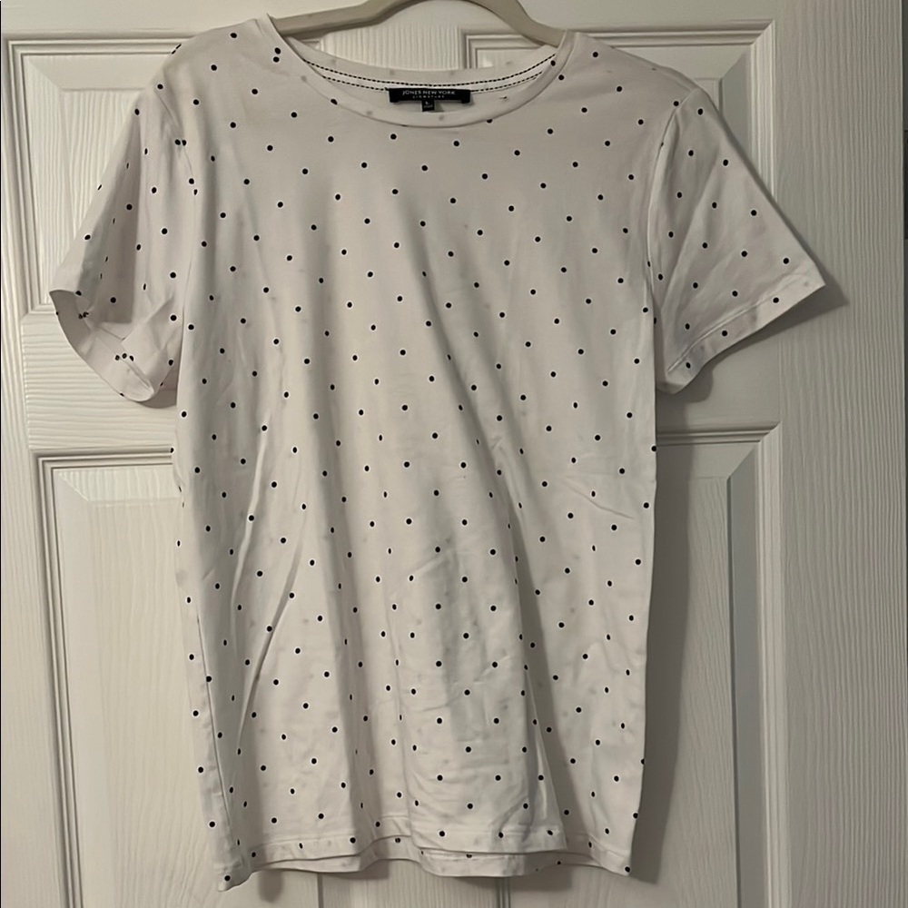 Jones New York signature White Polka Dot women’s sz large Shirt